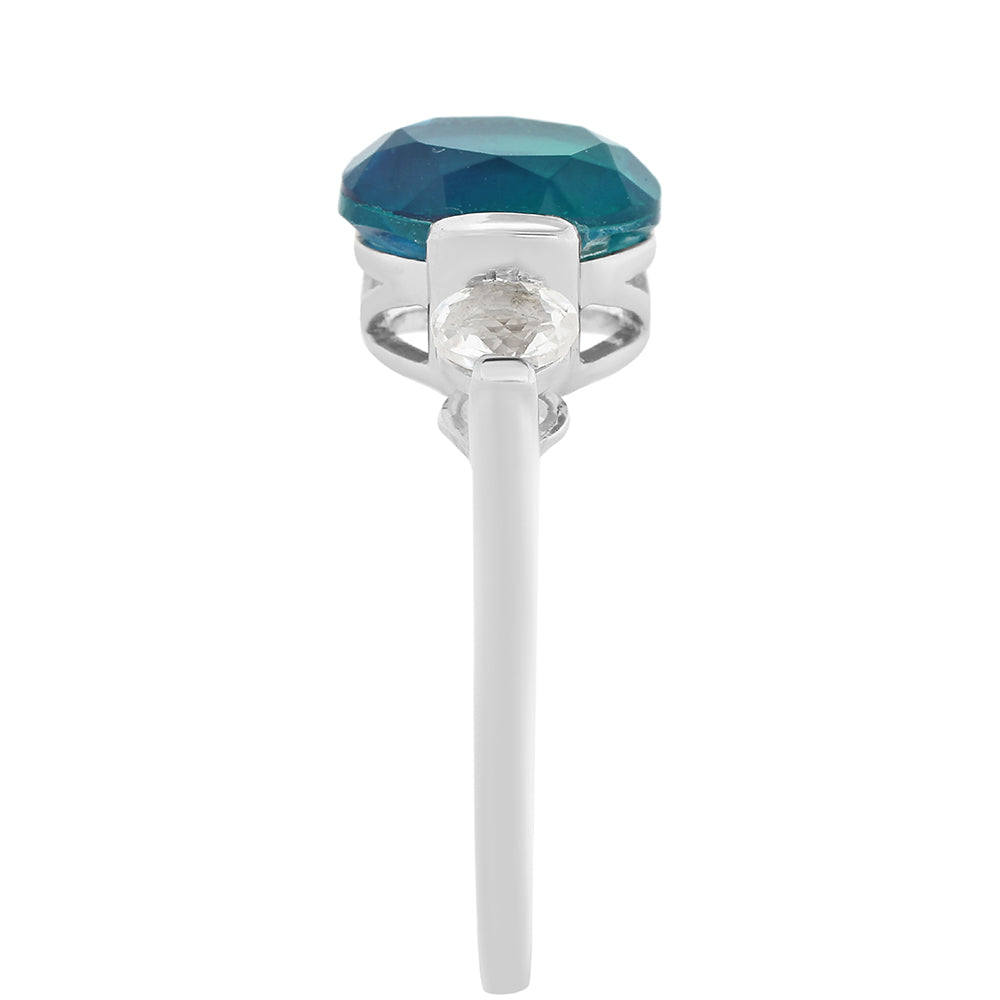 Anillo de Plata con Cuarzo Pavo Real y Topacio Blanco