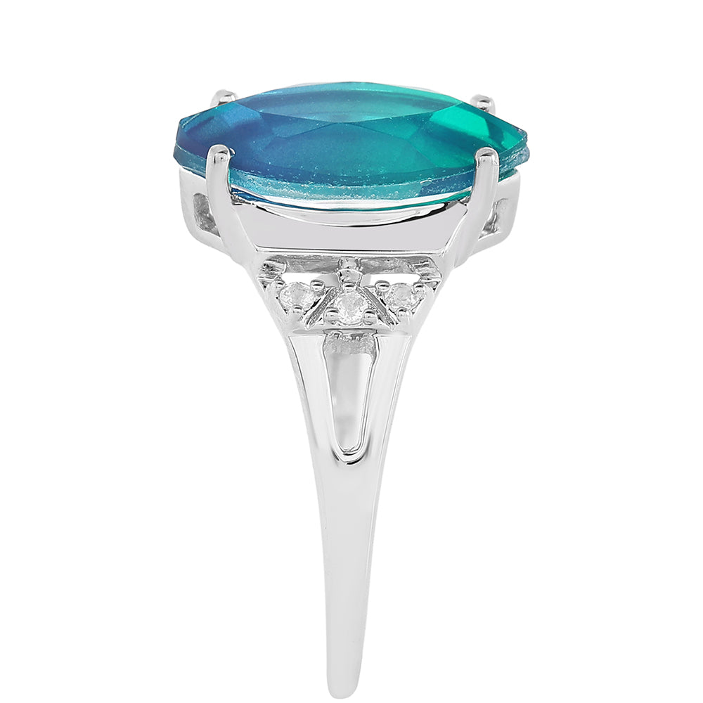 Anillo de Plata con Cuarzo Pavo Real y Topacio Blanco 4 