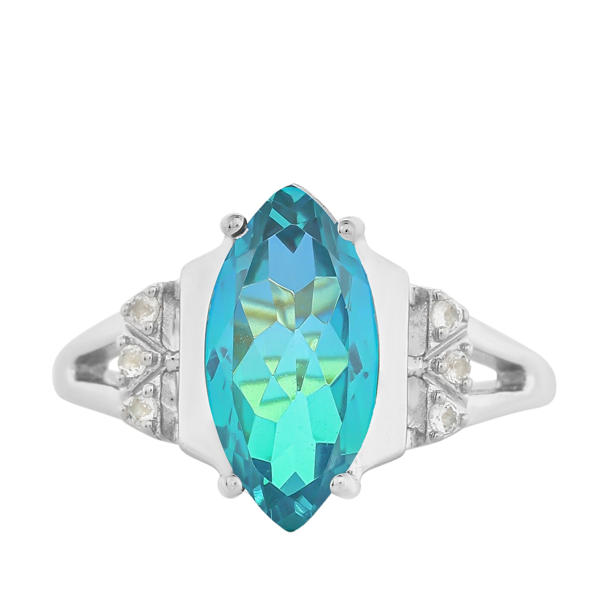 Anillo de Plata con Cuarzo Pavo Real y Topacio Blanco 8 