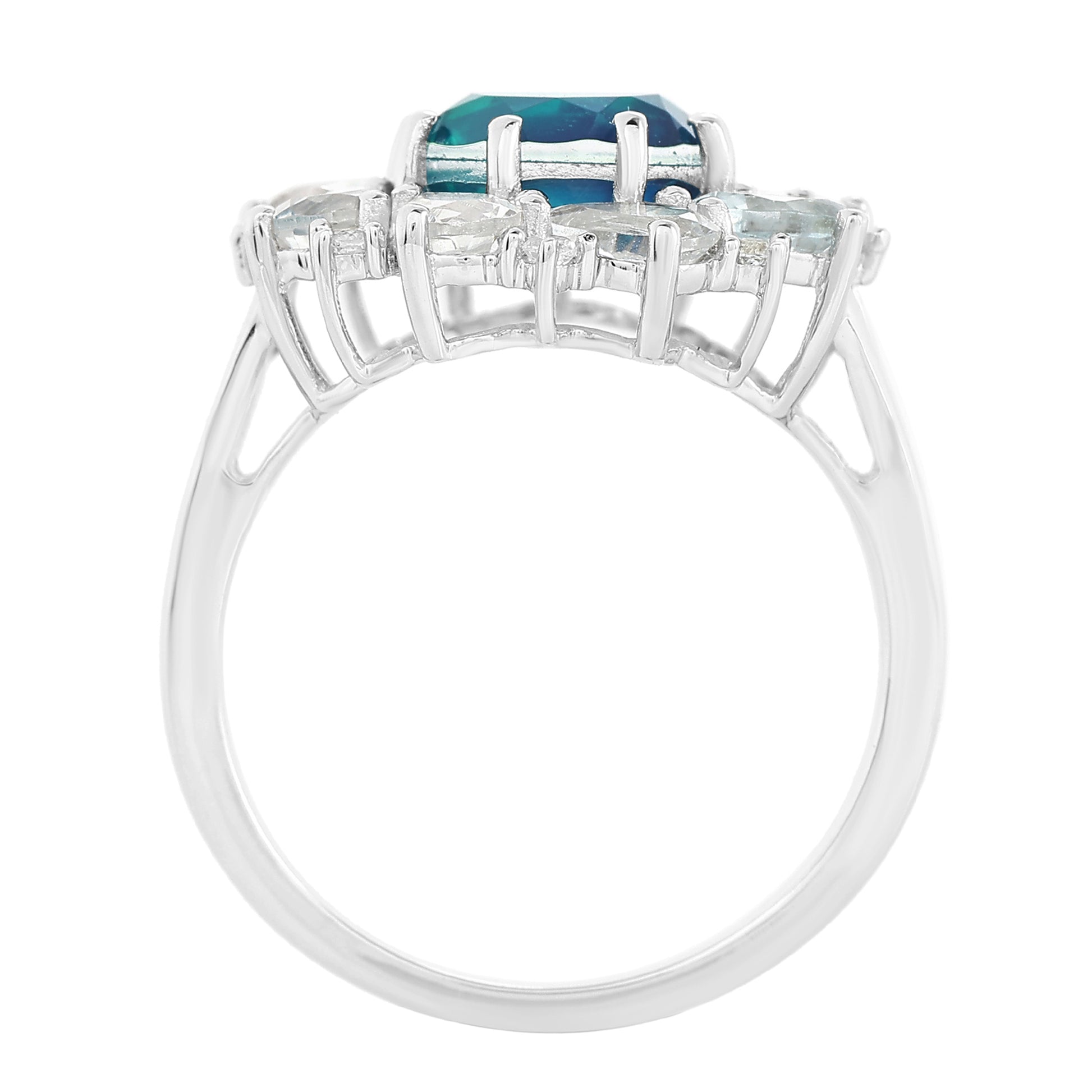 Anillo de Plata con Cuarzo Pavo Real y Topacio Blanco 6 