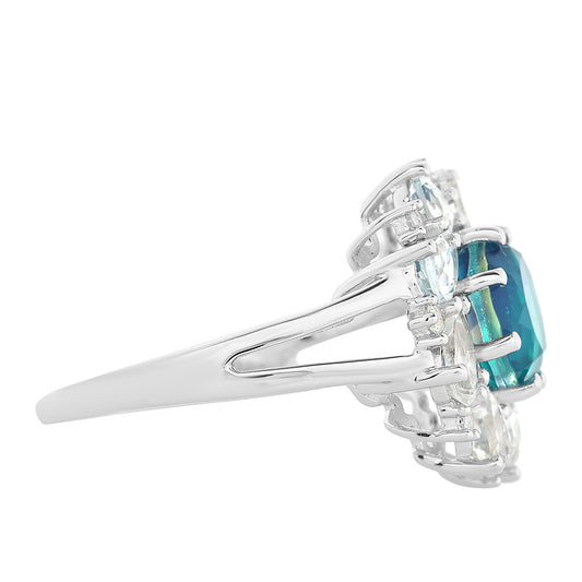 Anillo de Plata con Cuarzo Pavo Real y Topacio Blanco