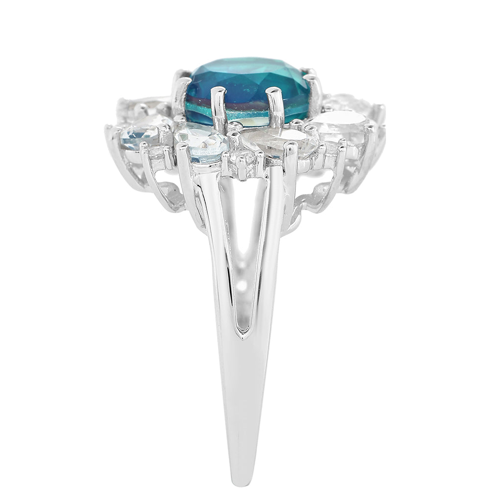 Anillo de Plata con Cuarzo Pavo Real y Topacio Blanco 4 