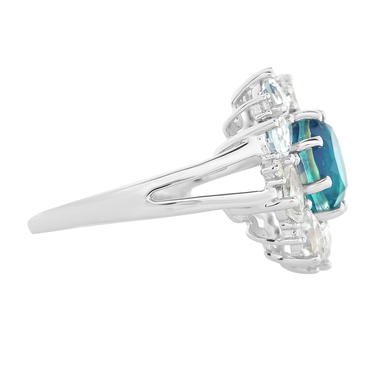 Anillo de Plata con Cuarzo Pavo Real y Topacio Blanco