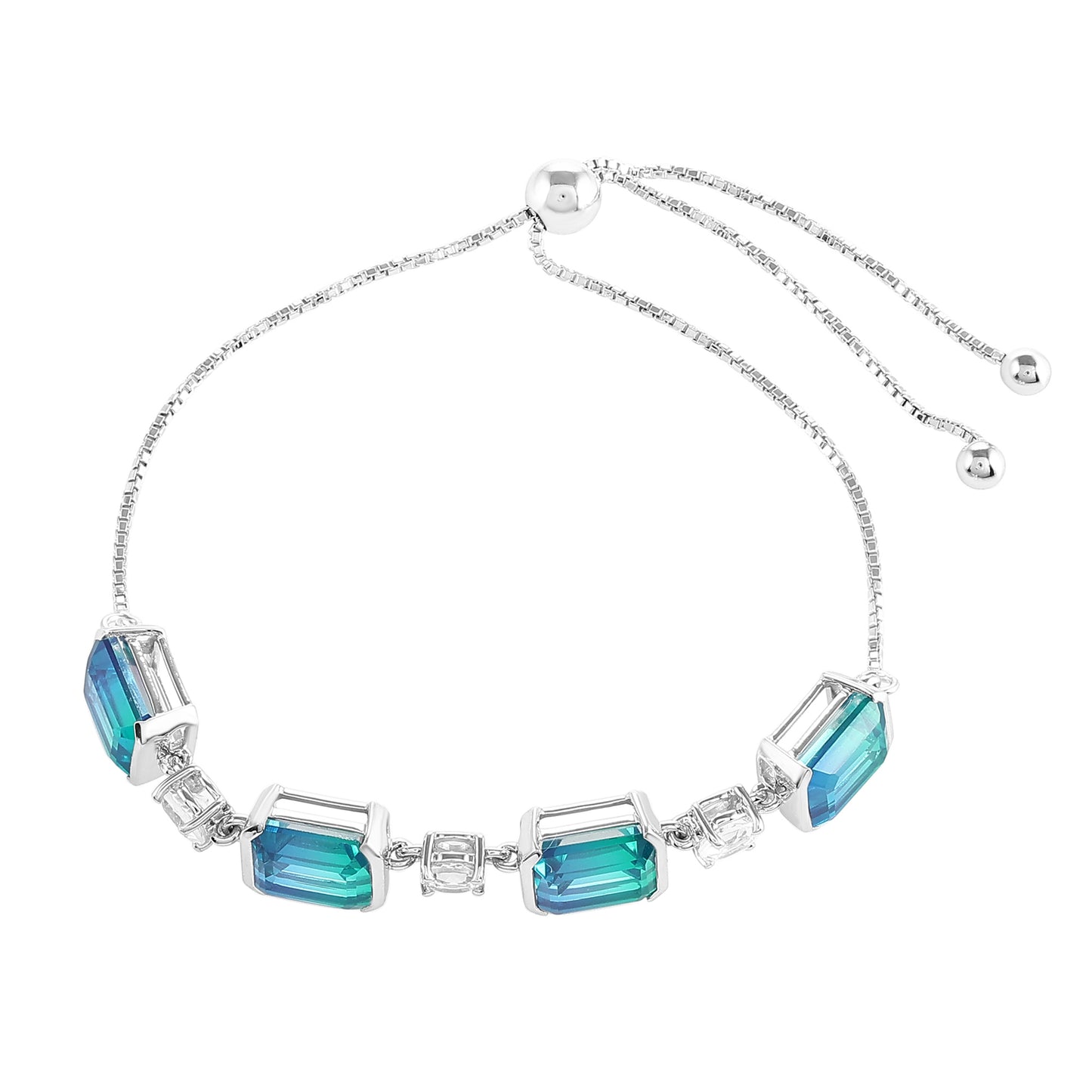 Pulsera de Plata con Cuarzo Pavo Real y Topacio Blanco