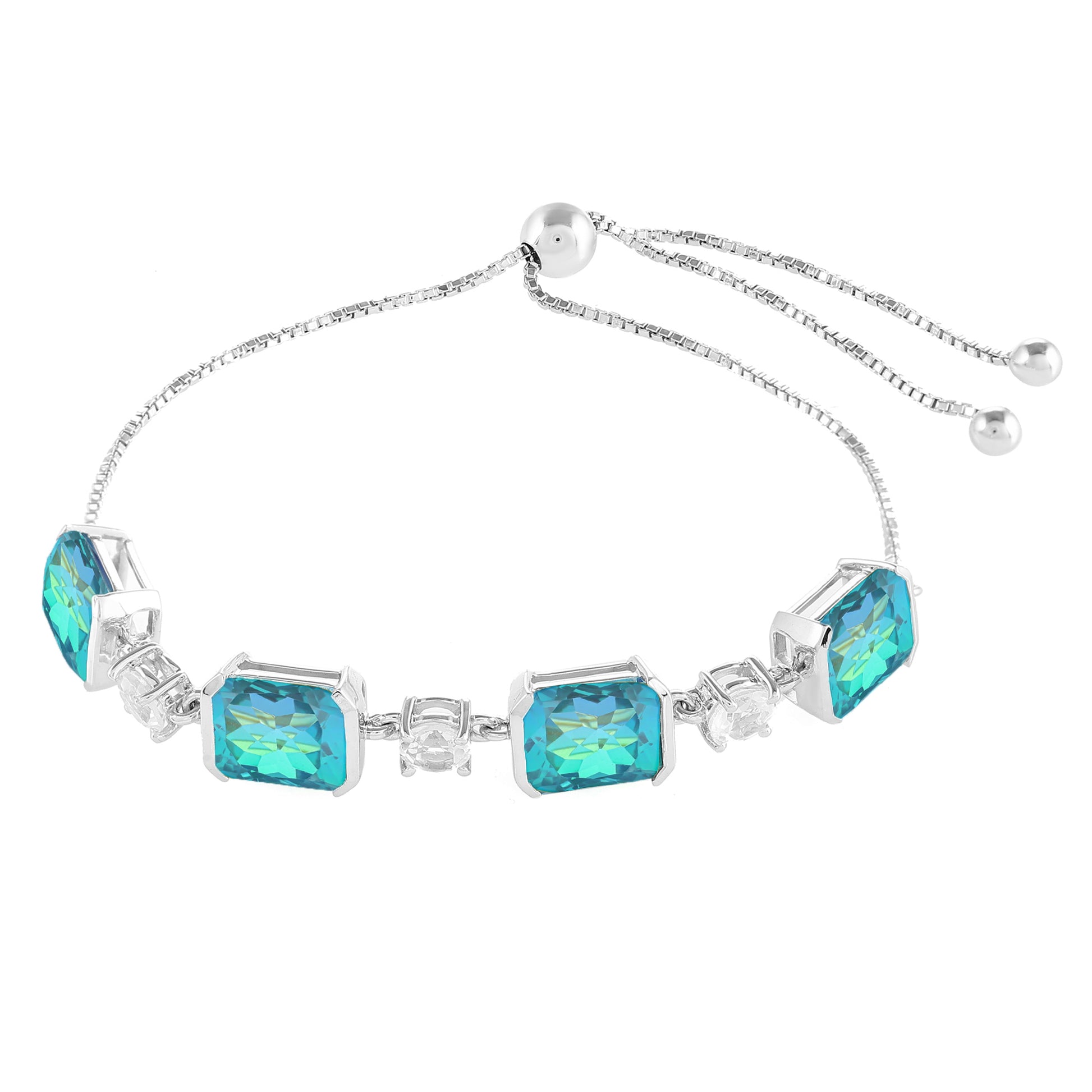 Pulsera de Plata con Cuarzo Pavo Real y Topacio Blanco 4 