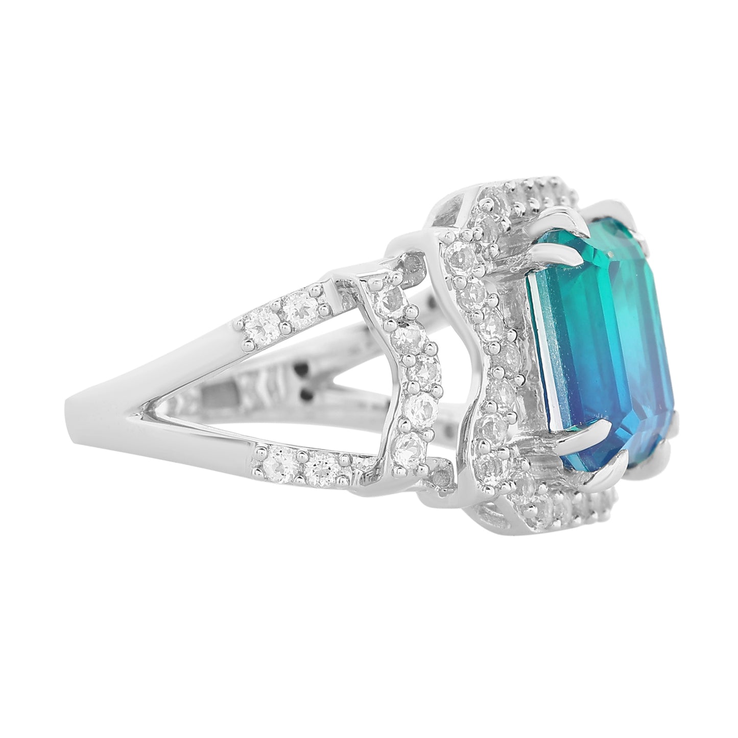 Anillo de Plata con Cuarzo Pavo Real y Topacio Blanco