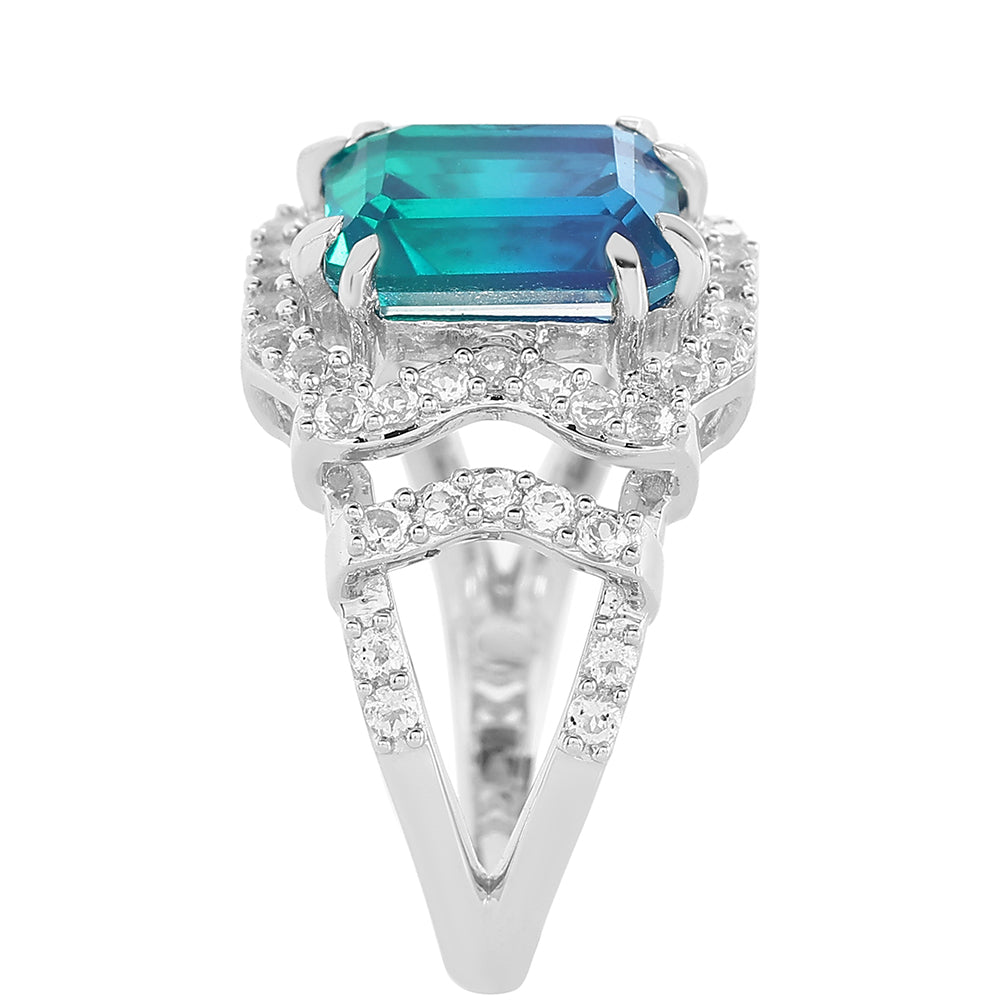 Anillo de Plata con Cuarzo Pavo Real y Topacio Blanco 4 