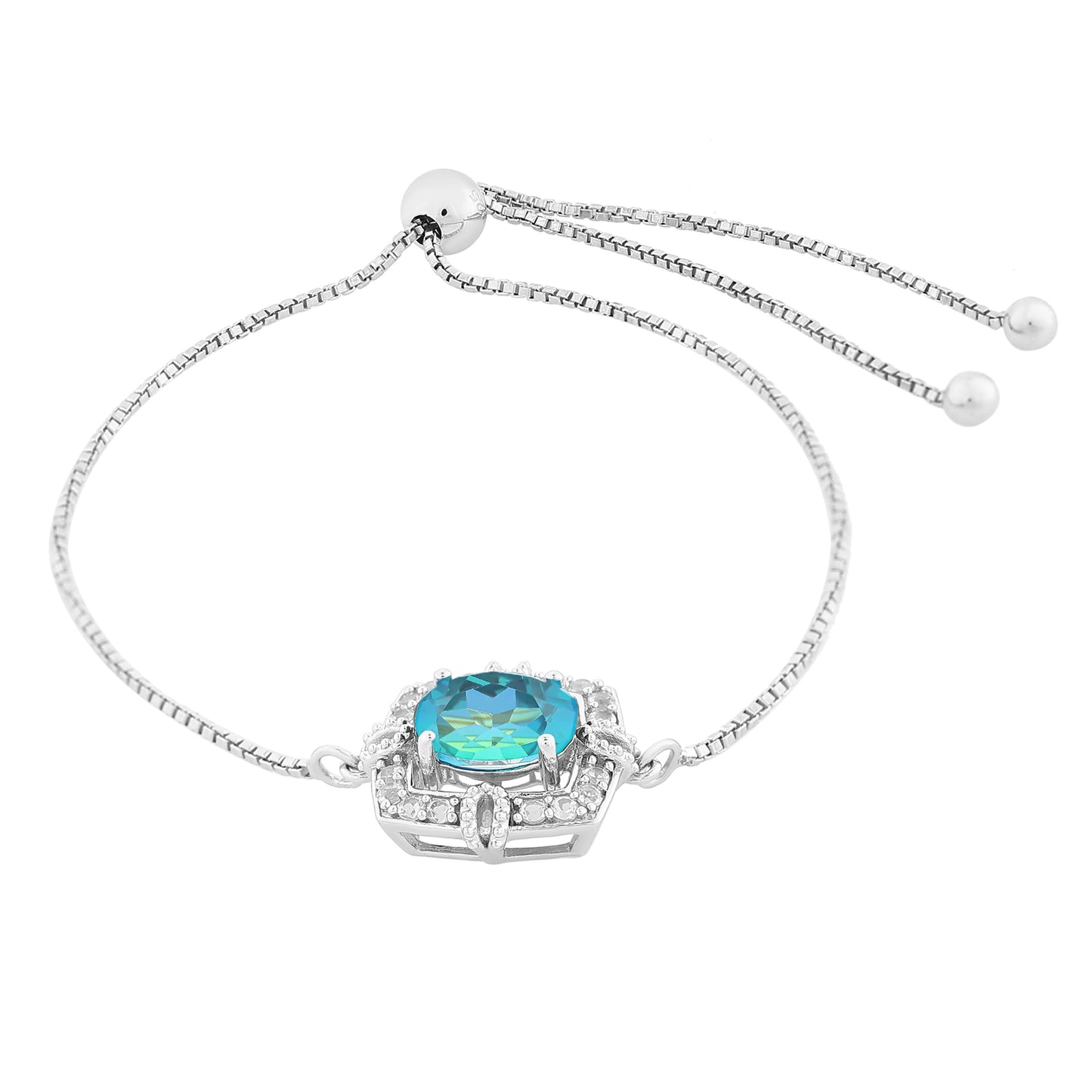 Pulsera de Plata con Cuarzo Pavo Real y Topacio Blanco