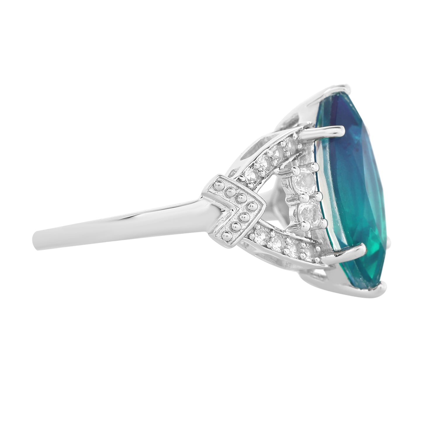 Anillo de Plata con Cuarzo Pavo Real y Topacio Blanco