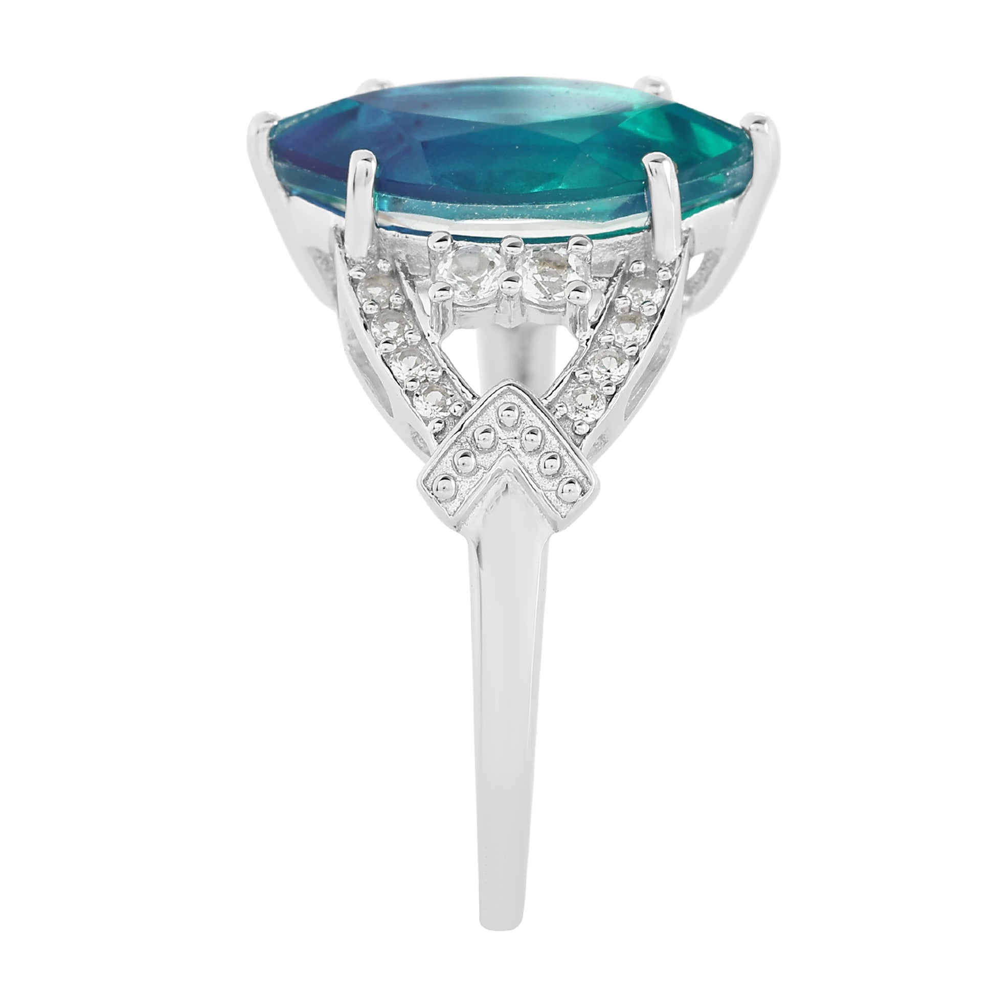 Anillo de Plata con Cuarzo Pavo Real y Topacio Blanco 7 