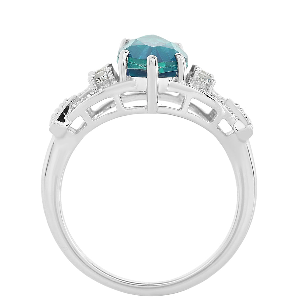 Anillo de Plata con Cuarzo Pavo Real y Topacio Blanco