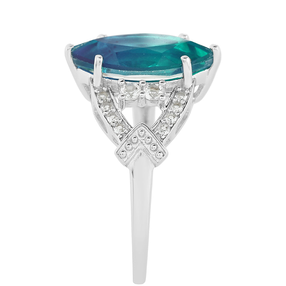 Anillo de Plata con Cuarzo Pavo Real y Topacio Blanco 4 