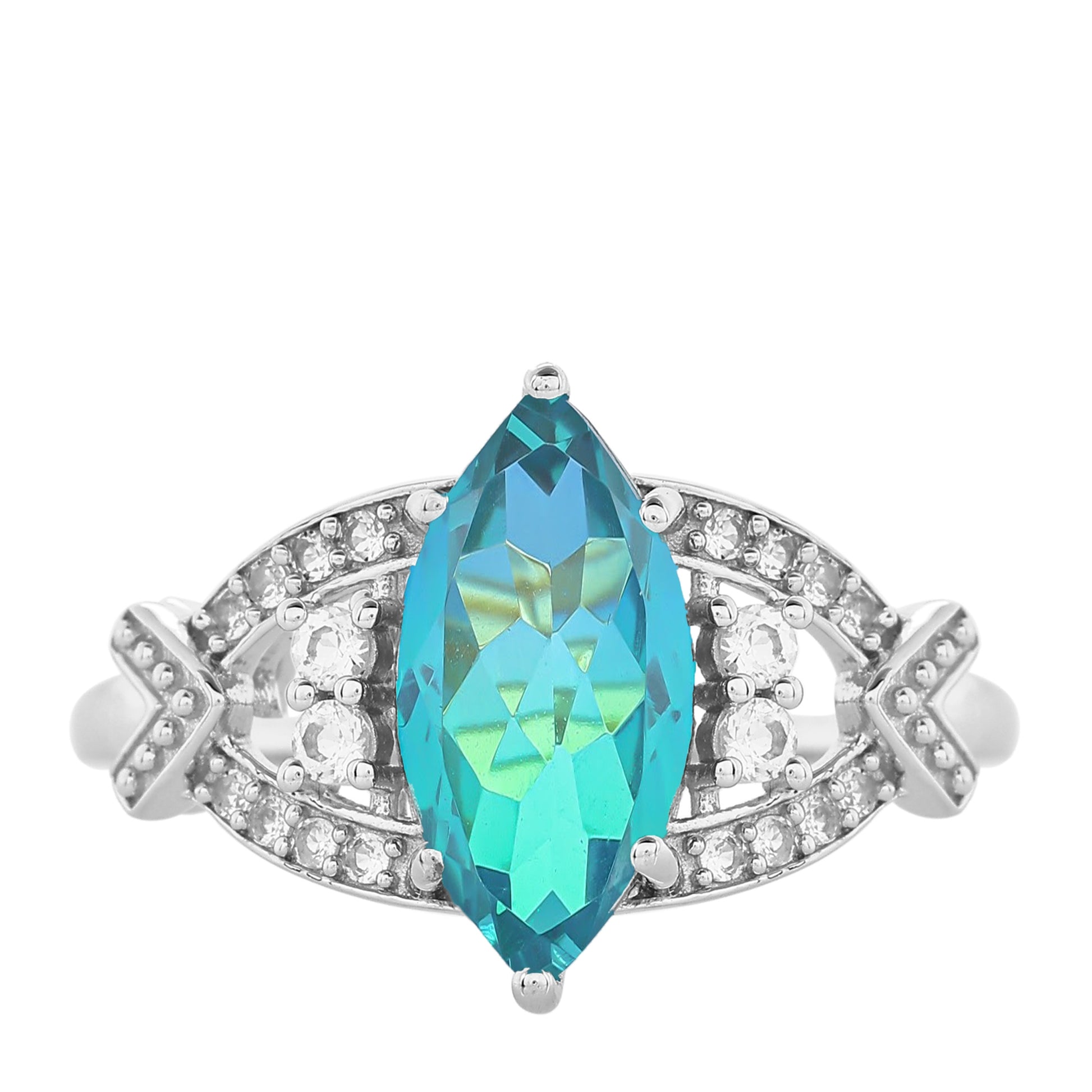 Anillo de Plata con Cuarzo Pavo Real y Topacio Blanco 8 