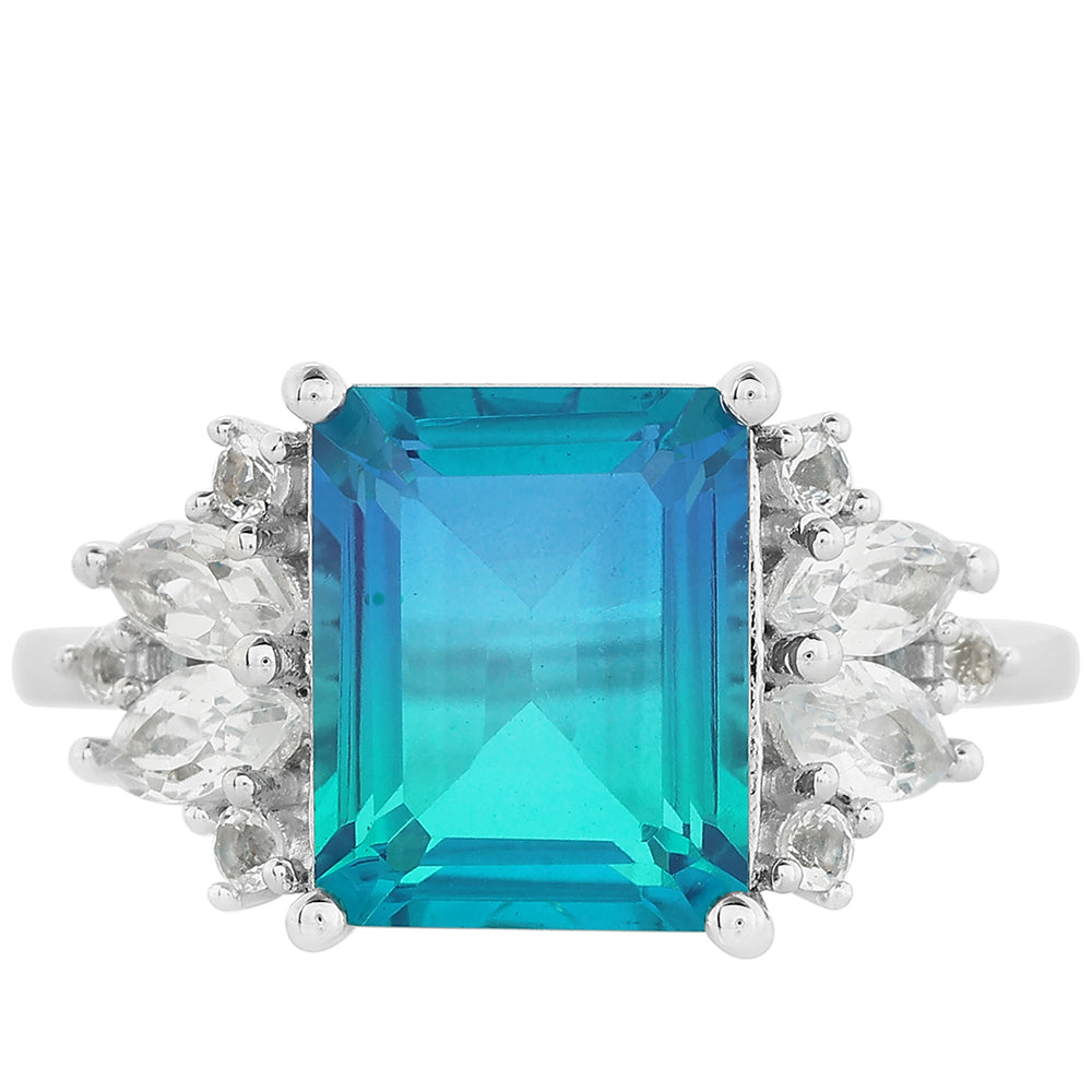 Anillo de Plata con Cuarzo Pavo Real y Topacio Blanco 1 
