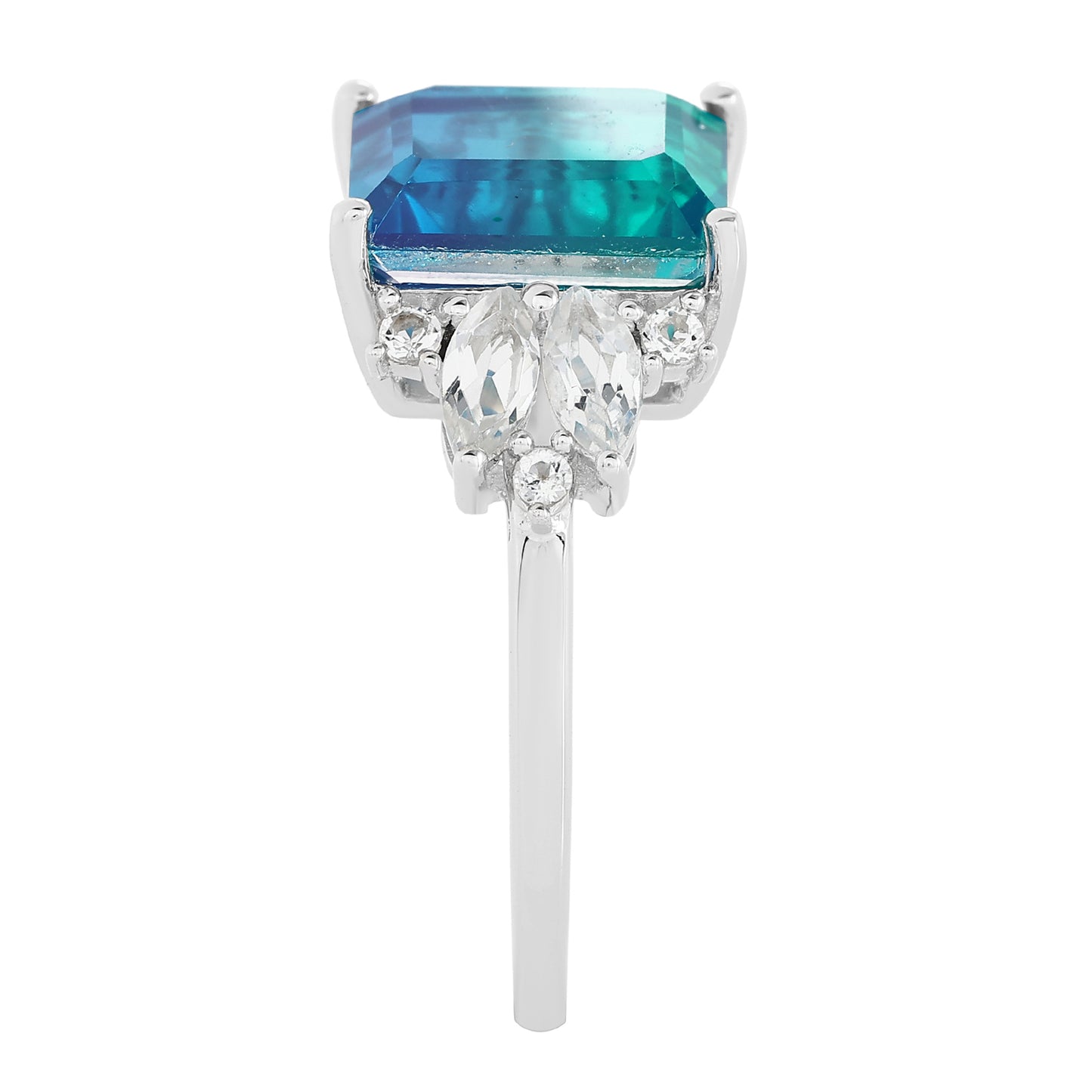 Anillo de Plata con Cuarzo Pavo Real y Topacio Blanco