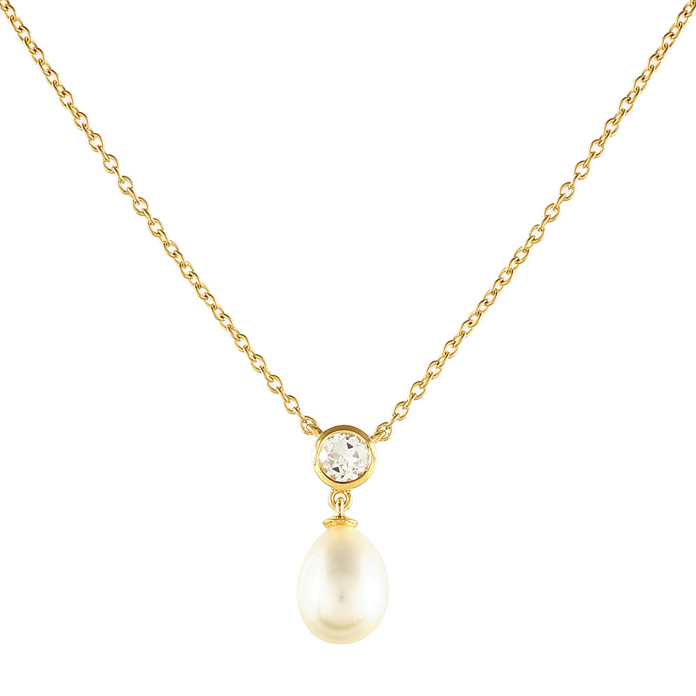 Collar de Plata Bañada en Oro con Perla Barroca Cultivada de Agua Dulce y Topacio Blanco 1 
