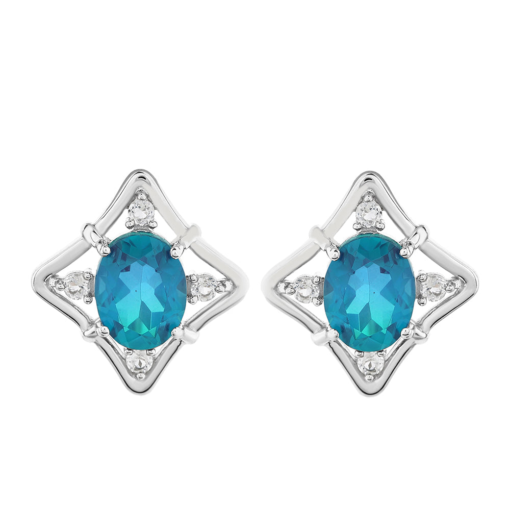 Pendientes de Plata con Cuarzo Pavo Real y Topacio Blanco