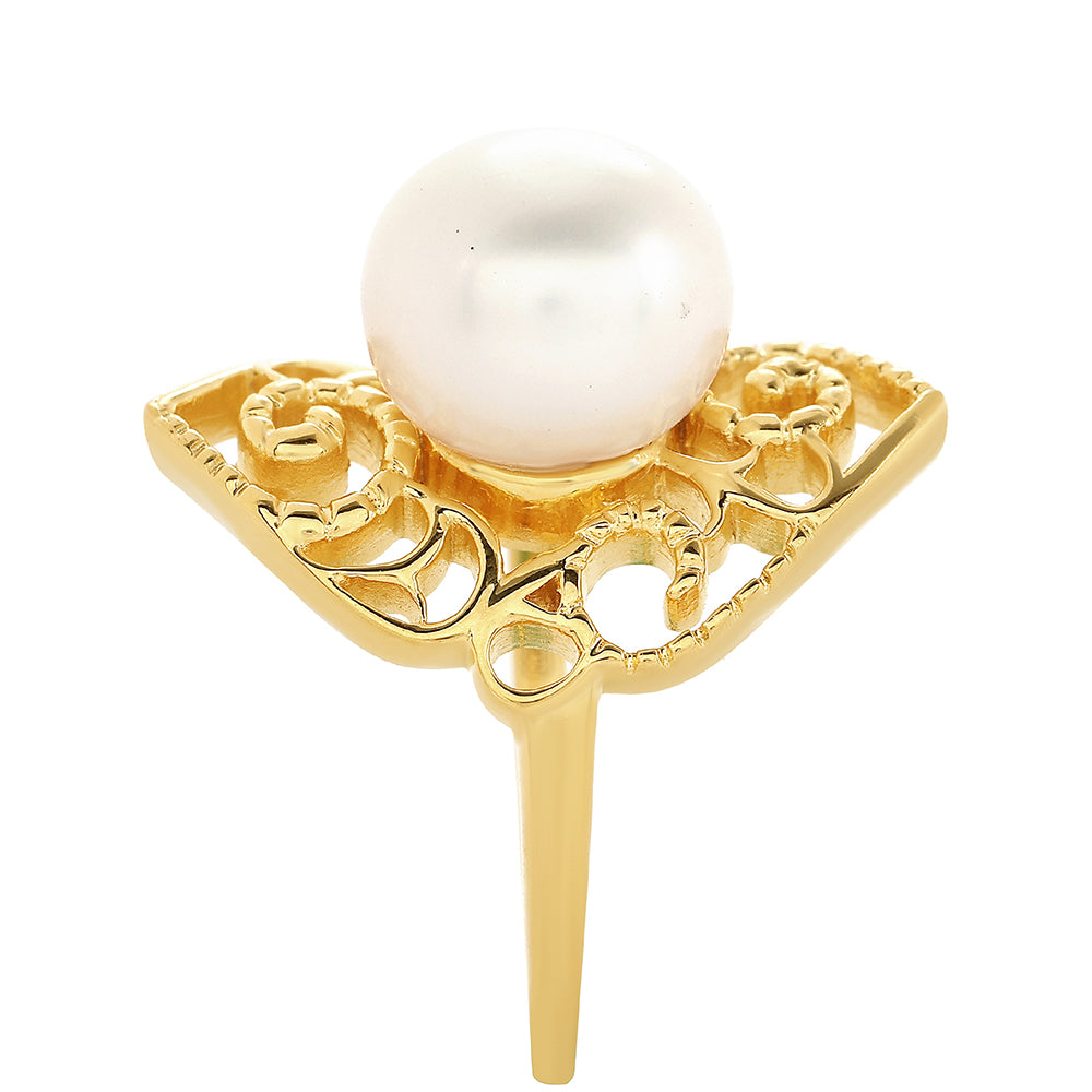 Anillo de Plata Bañada en Oro con Perla Barroca Cultivada de Agua Dulce 4 