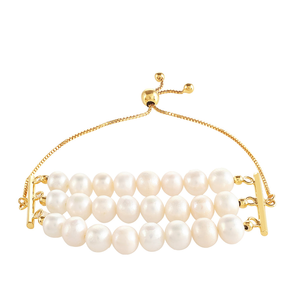 Pulsera de Plata Bañada en Oro con Perla Barroca Cultivada de Agua Dulce