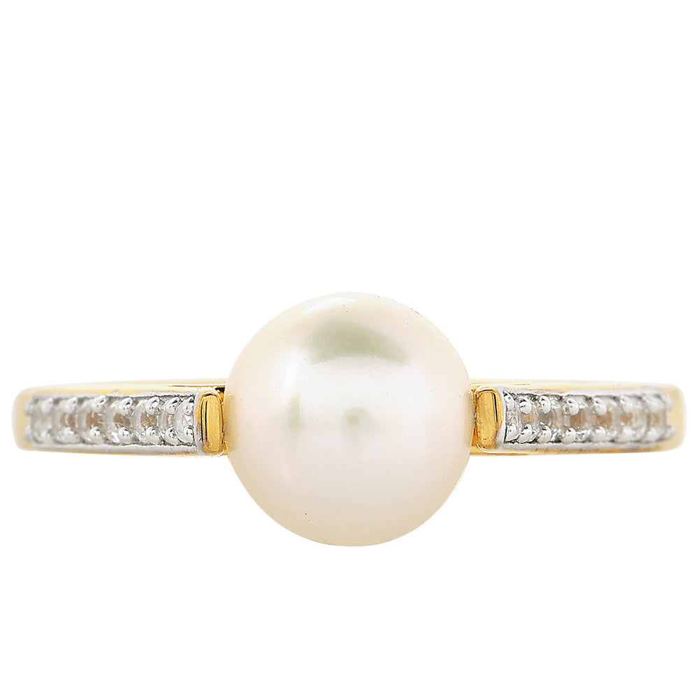 Anillo de Plata Bañada en Oro con Perla Barroca Cultivada de Agua Dulce y Topacio Blanco 1 