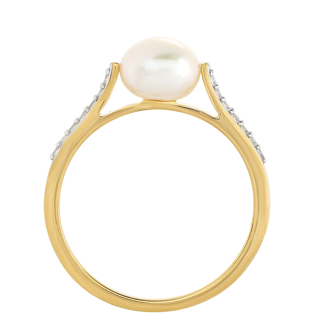 Anillo de Plata Bañada en Oro con Perla Barroca Cultivada de Agua Dulce y Topacio Blanco