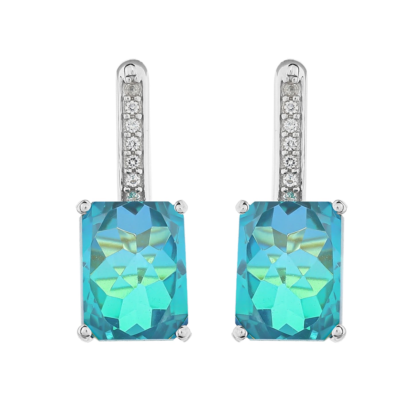 Pendientes de Plata con Cuarzo Pavo Real y Topacio Blanco