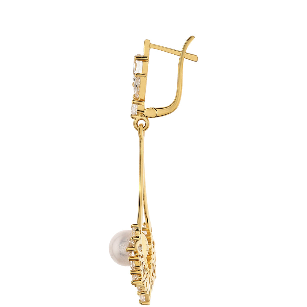Pendientes de Plata Bañada en Oro con Perla Barroca Cultivada de Agua Dulce y Topacio Blanco