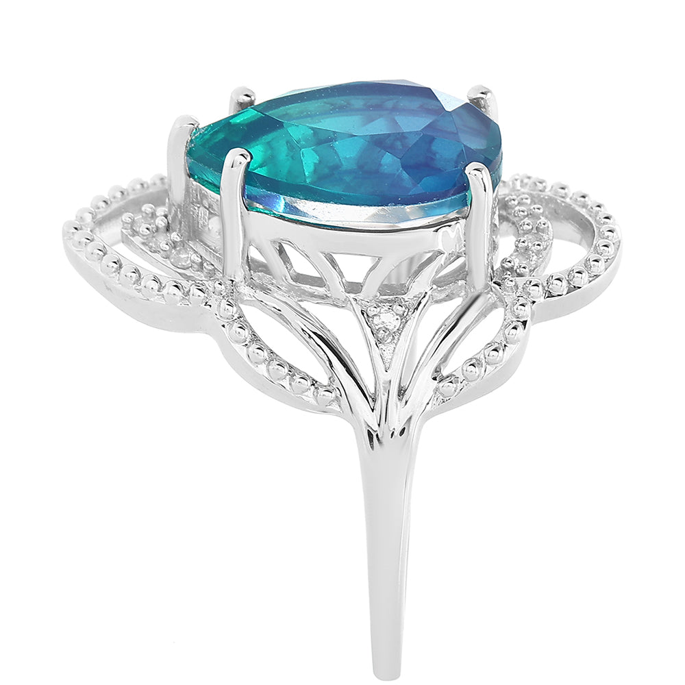 Anillo de Plata con Cuarzo Pavo Real y Topacio Blanco 4 