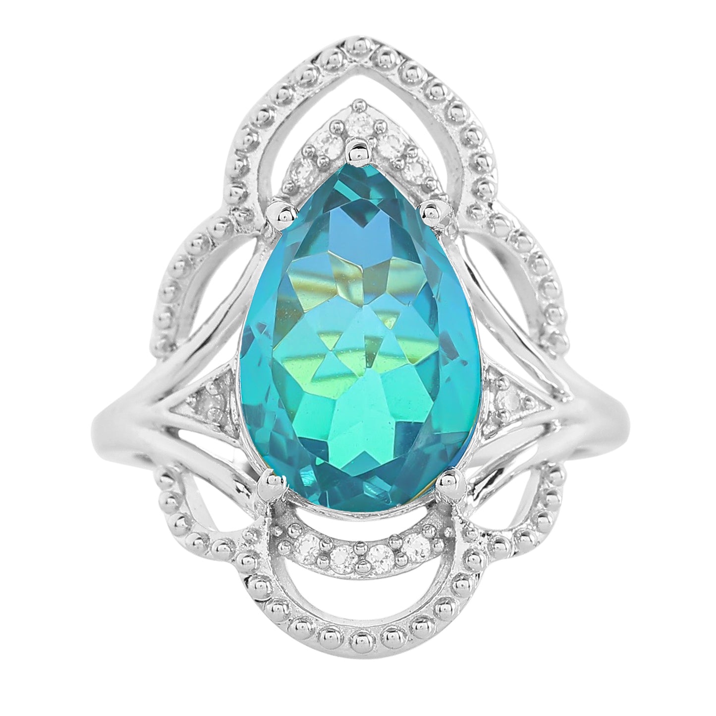 Anillo de Plata con Cuarzo Pavo Real y Topacio Blanco