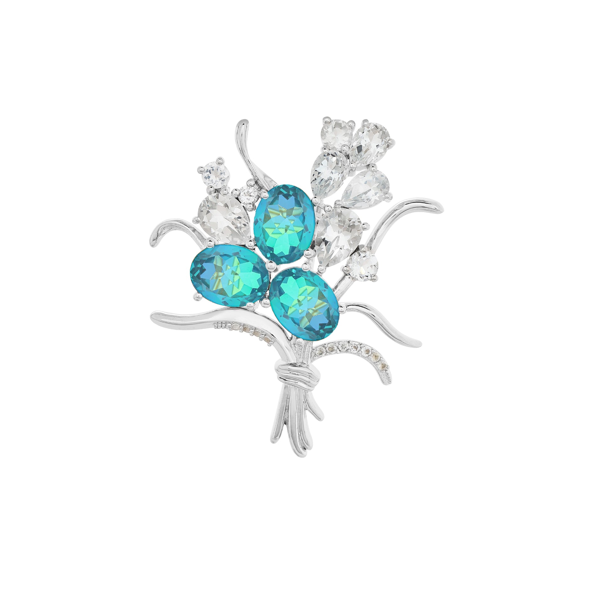 Broche de Plata con Cuarzo Pavo Real y Topacio Blanco 3 