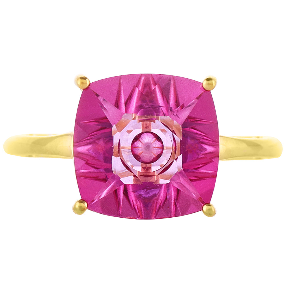 Anillo de Plata Bañada en Oro con Tanzanita y Topacio Rosa Místico