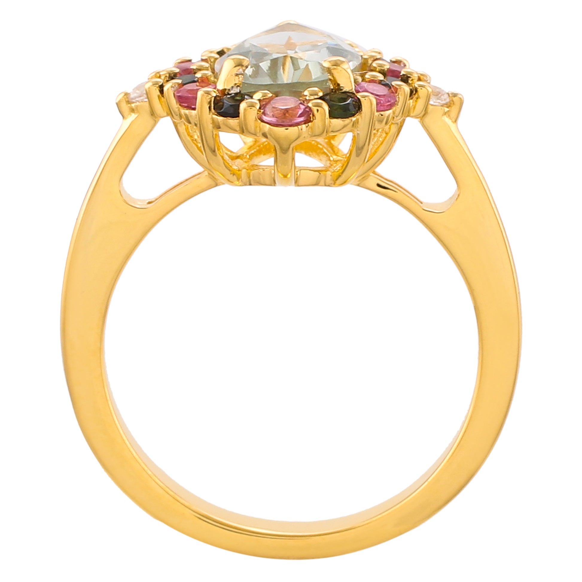 Anillo de Plata Bañada en Oro con Amatista Verde y Turmalina Rosa 4 