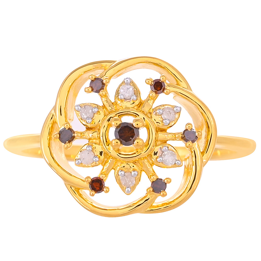 Anillo de Plata Bañada en Oro con Diamante Rojo y Diamante blanco 1 