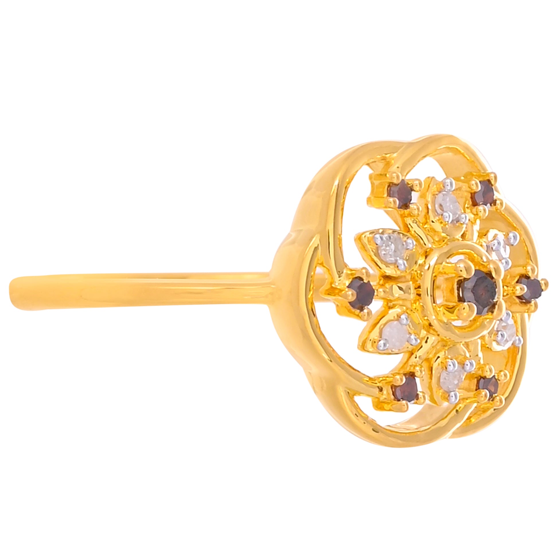 Anillo de Plata Bañada en Oro con Diamante Rojo y Diamante blanco 2 
