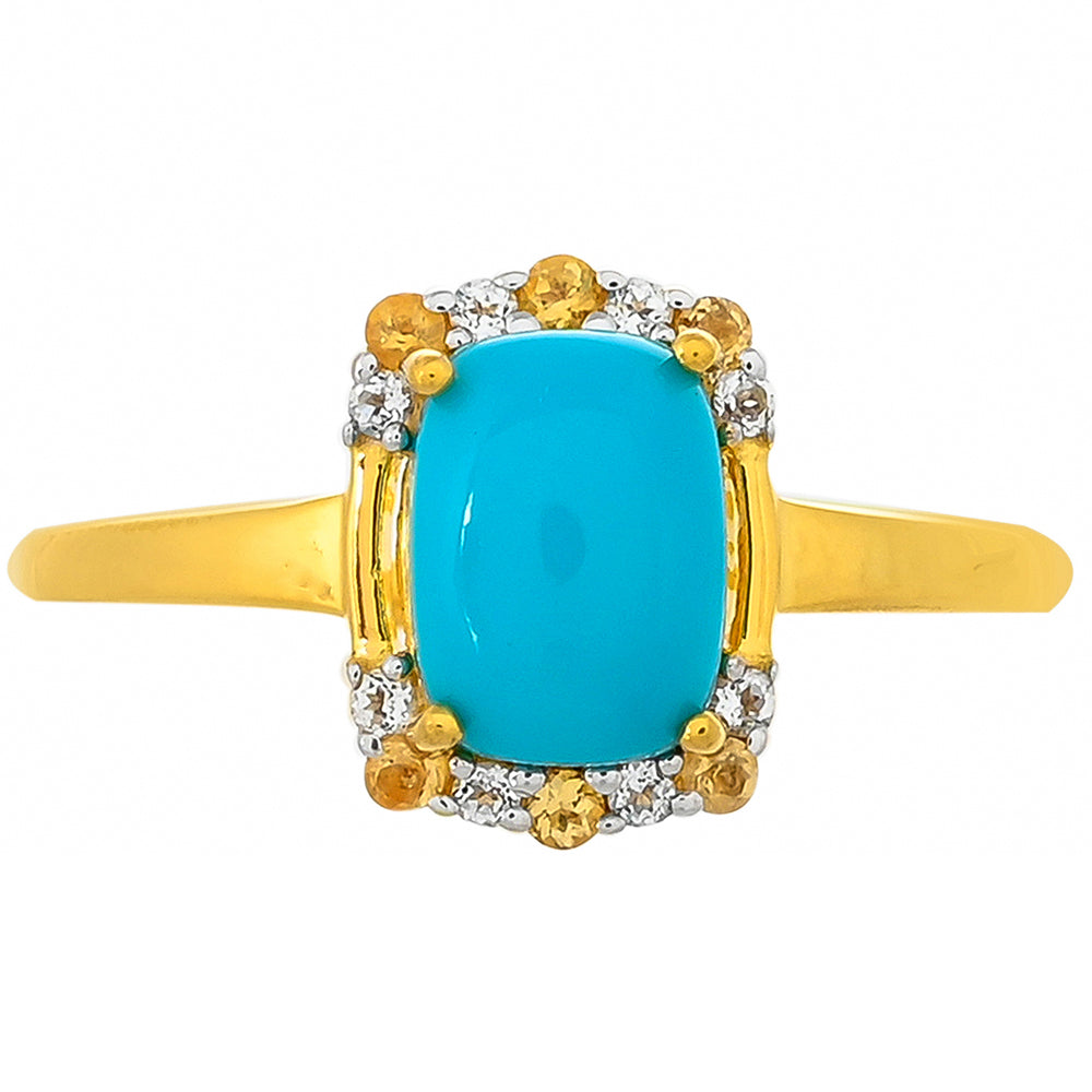 Anillo de Plata Bañada en Oro con Turquesa Bella Durmiente y Citrino 1 