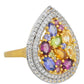 Anillo de Plata Bañada en Oro con Tanzanita y Granate Rodolita