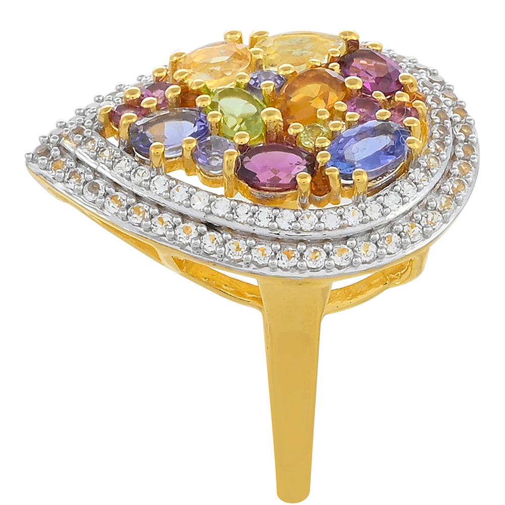 Anillo de Plata Bañada en Oro con Tanzanita y Granate Rodolita 3 