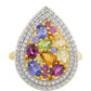 Anillo de Plata Bañada en Oro con Tanzanita y Granate Rodolita
