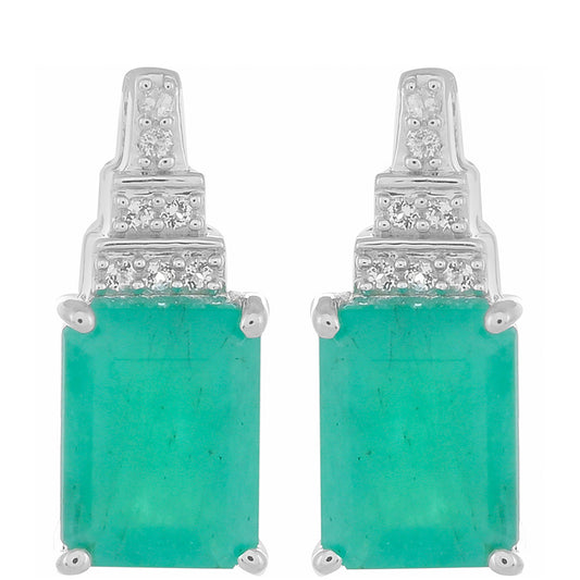 Pendientes de Plata con Esmeralda de Brasil y Topacio Blanco