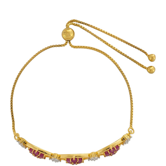 Pulsera de Plata Bañada en Oro con Rubí de Tailandia y Topacio Blanco
