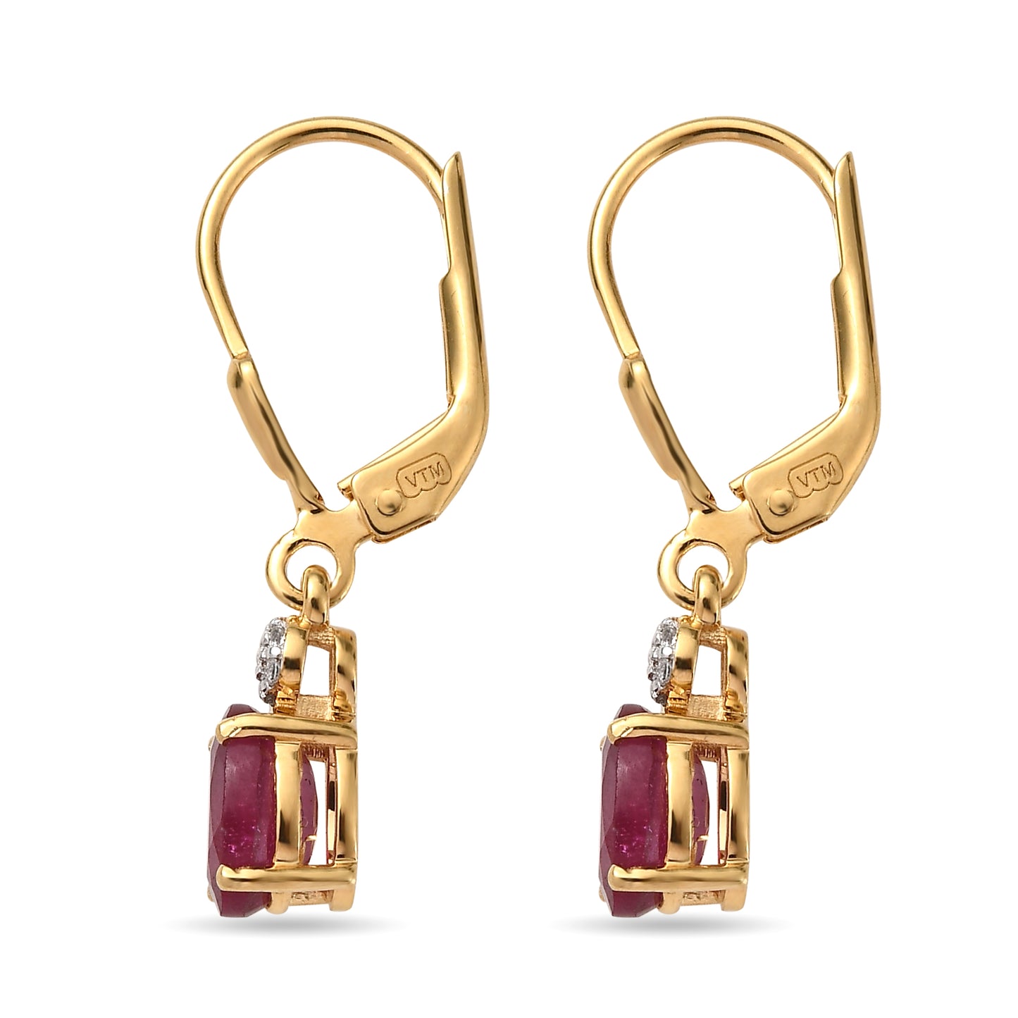 Conjunto de Plata Bañada en Oro con Rubí de Tailandia y Esmeralda de Brasil ( Pendientes )