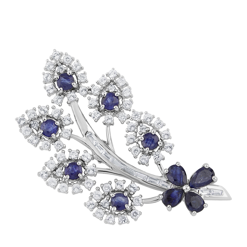 Broche de Plata con Zafiro Azul y Topacio Blanco 1 