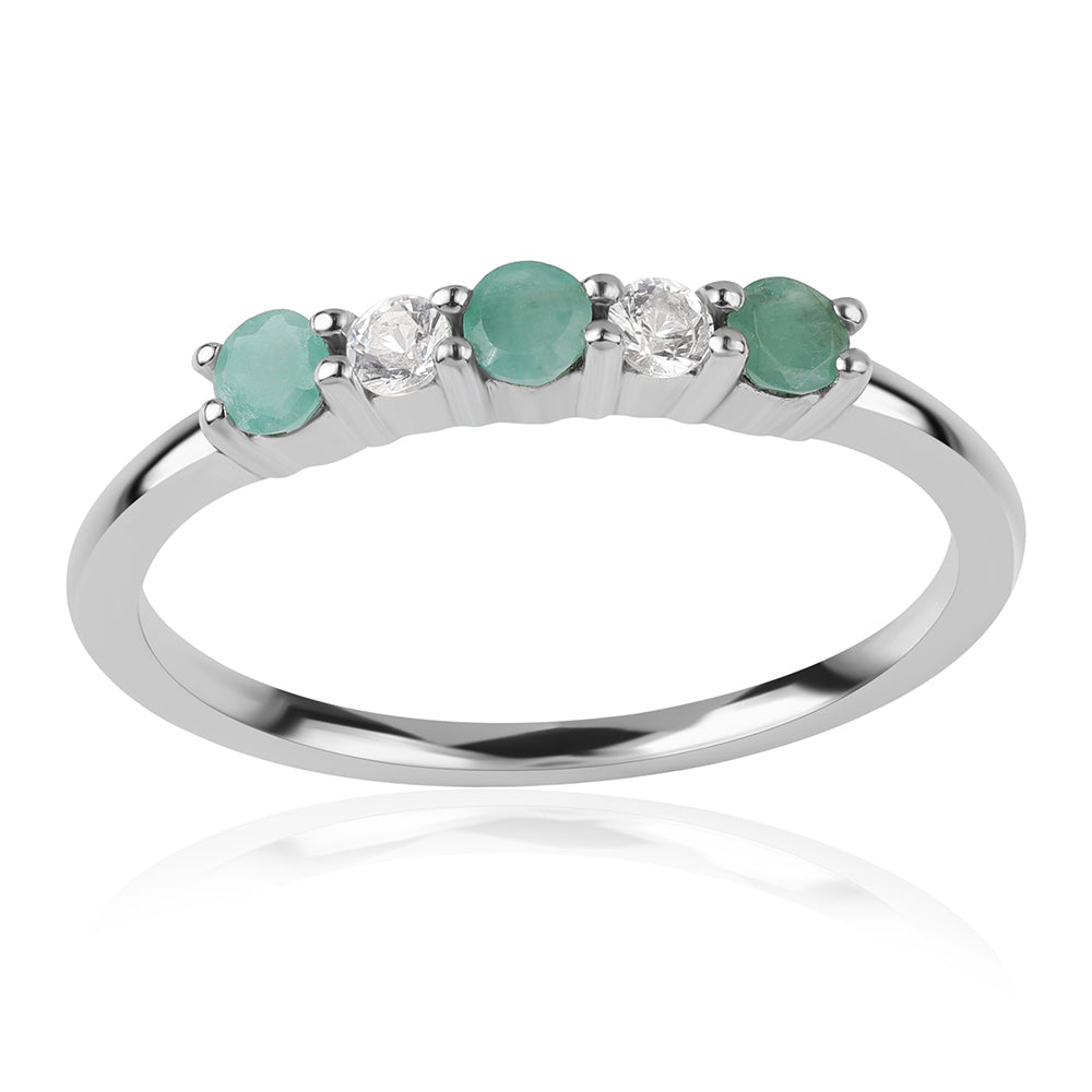 Anillo de Plata con Esmeralda de Brasil y Topacio Blanco 6 