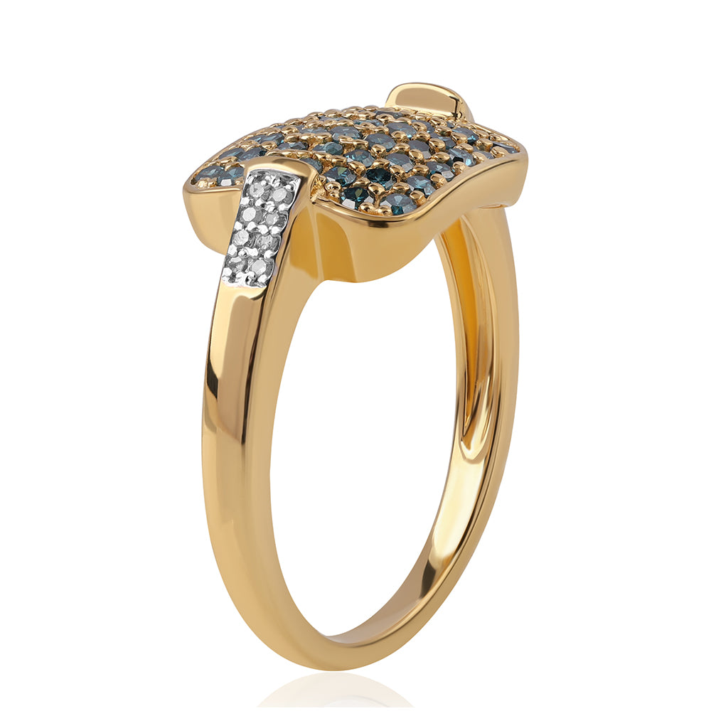 Anillo de Plata Bañada en Oro con Diamante Azul y Diamante blanco 2 