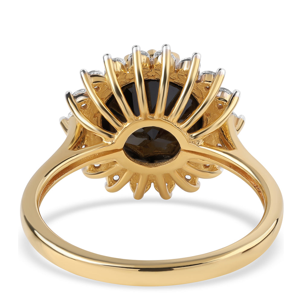 Anillo de Plata Bañada en Oro con Espinela Negra y Topacio Blanco 3 