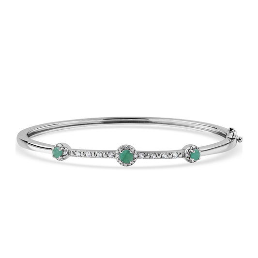 Pulsera de Plata con Esmeralda de Brasil y Topacio Blanco