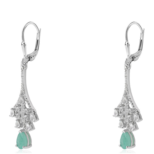 Pendientes de Plata con Esmeralda de Brasil y Topacio Blanco