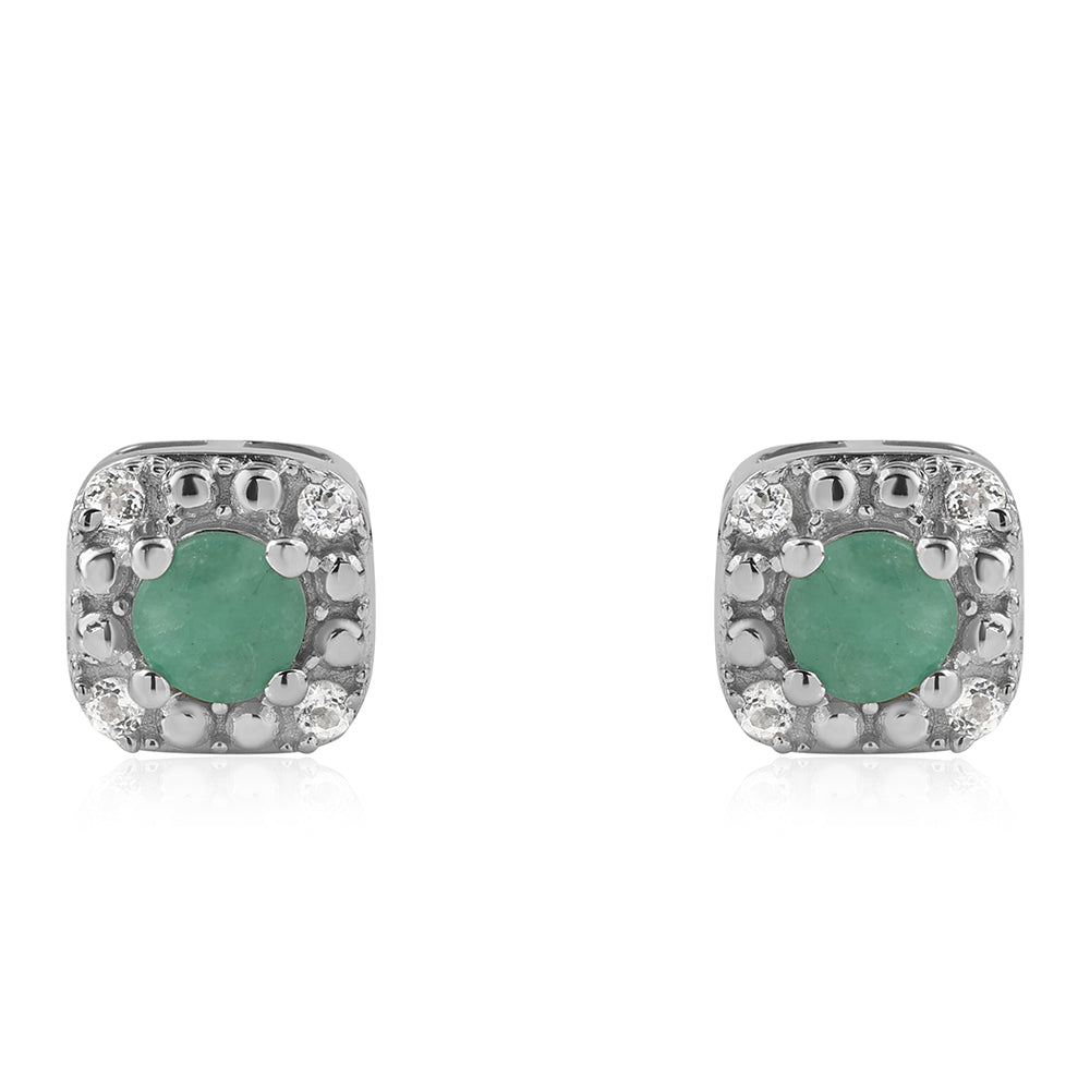 Conjunto de Plata con Esmeralda de Brasil y Topacio Blanco ( Pendientes +Anillo +Colgante )