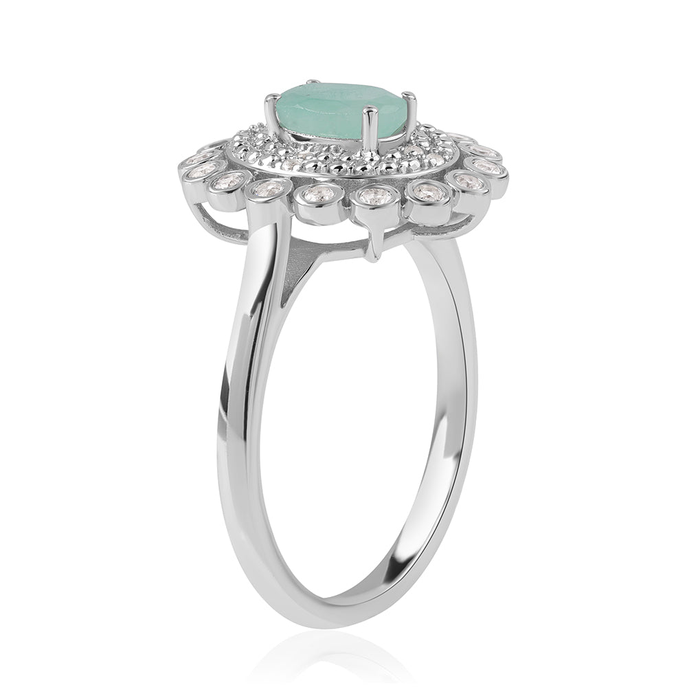 Anillo de Plata con Esmeralda de Brasil y Topacio Blanco