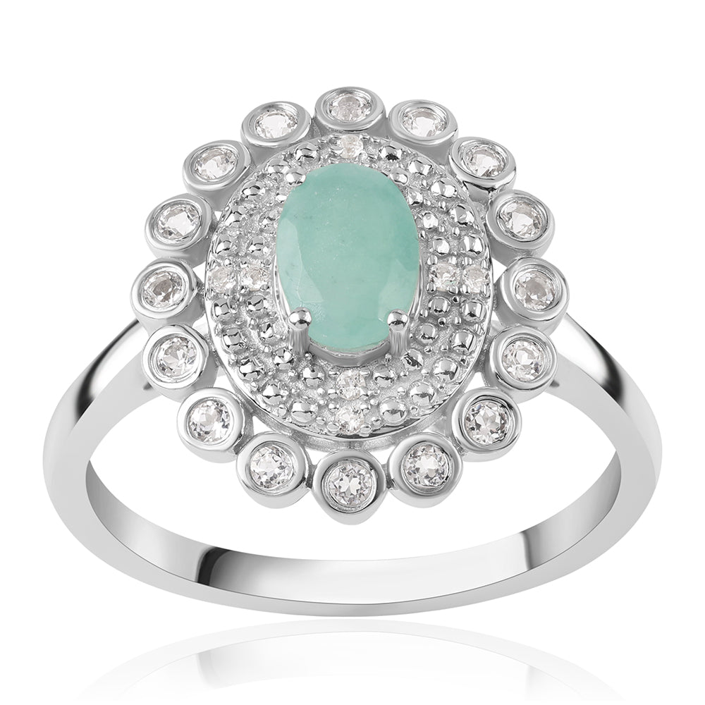 Anillo de Plata con Esmeralda de Brasil y Topacio Blanco 6 